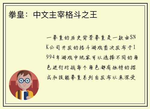 拳皇：中文主宰格斗之王